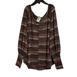 We The Free Striped Crew Neck Sweater - Brown and Gray